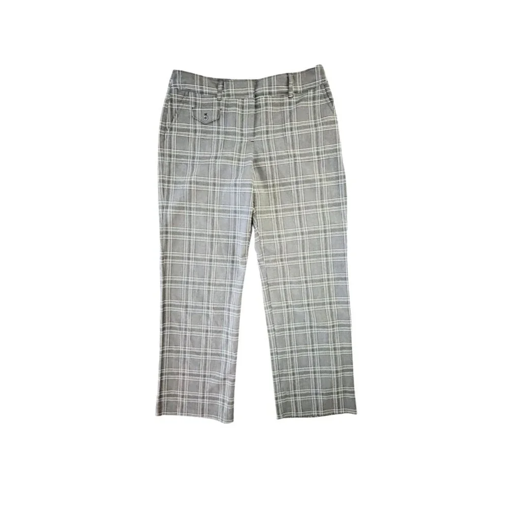 IZOD XFG Plaid Golf Pants Women's 10 Gray White Stretch Ankle Preppy Golfcore